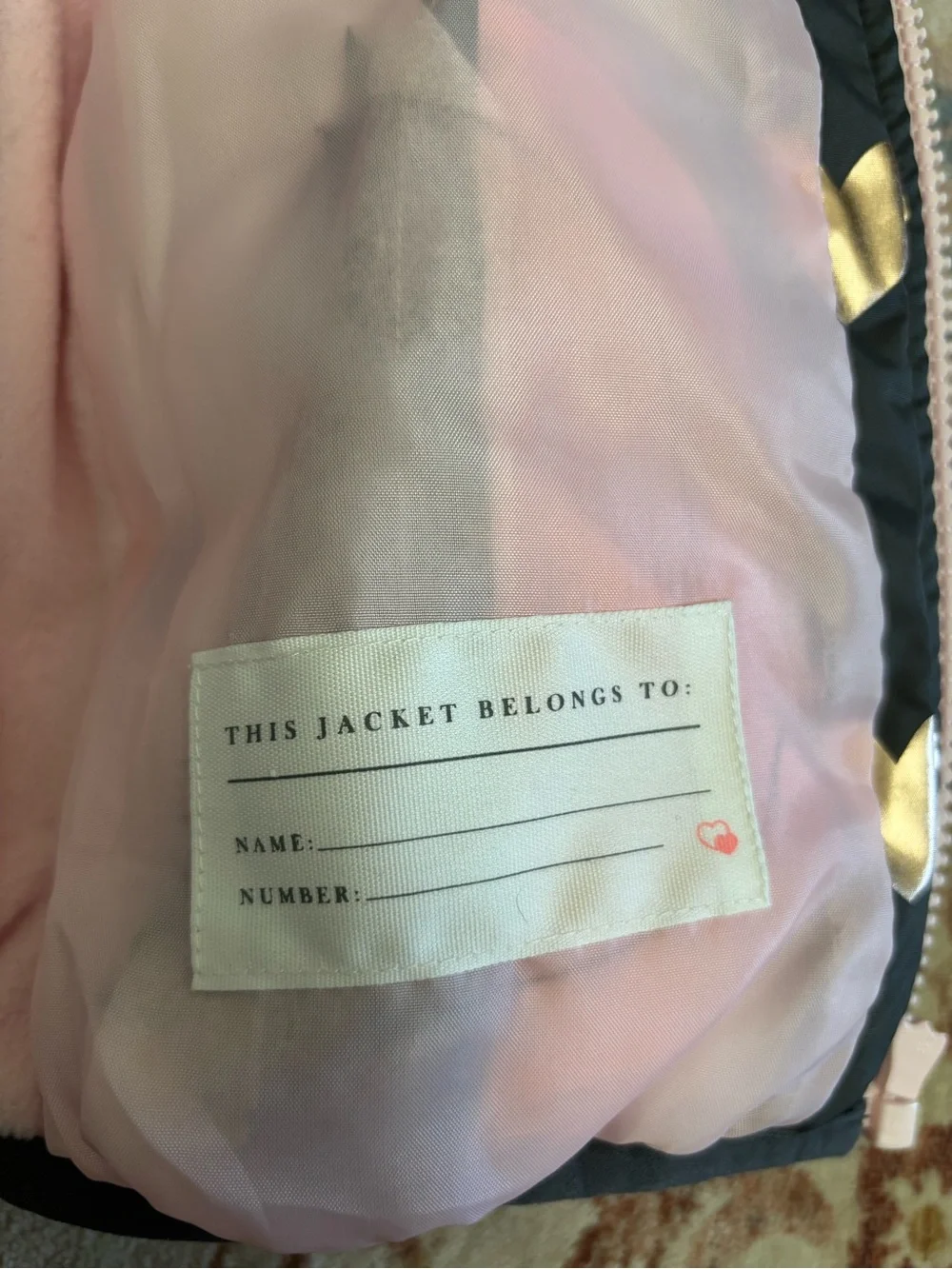 Carter's Black Puffer Jacket with Gold Hearts and Pink Lined Hood